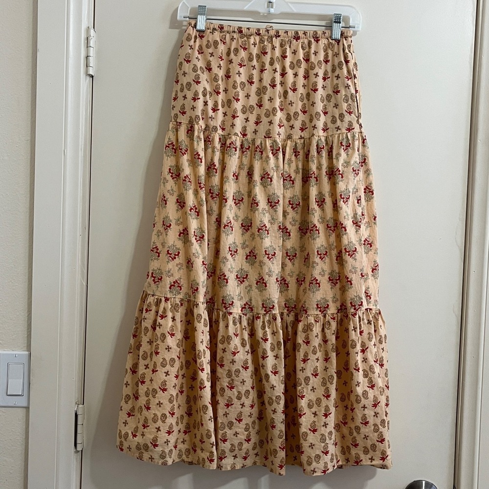 Patrons of Peace Floral Maxi Skirt XS Tiered Front Slit Pockets Boho Cottage. - Picture 2 of 10